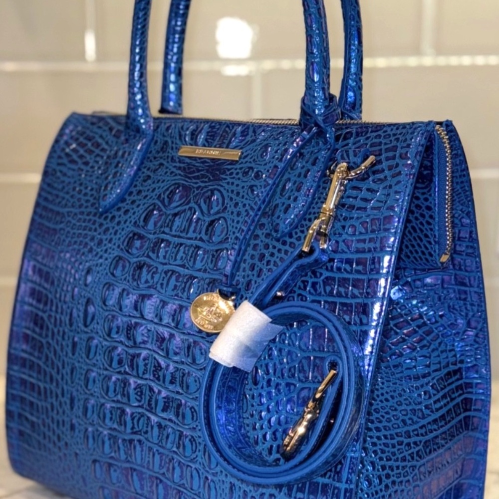 Brahmin Blue Cobalt Potion Caroline Satchel STUNNER Brand New! ALL TAIL Rare - Picture 2 of 16